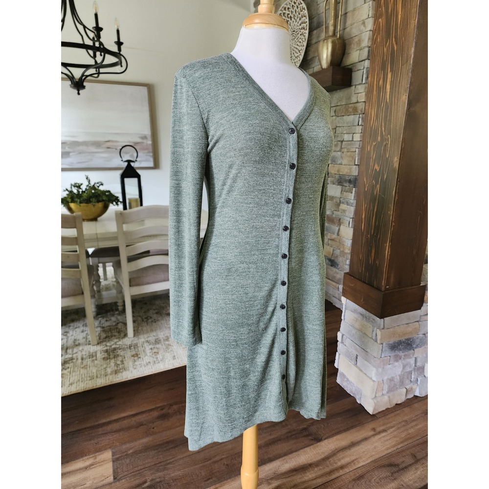 Sage Green Button Front Long Sleeve Midi Dress Cardigan Knit‎ Small